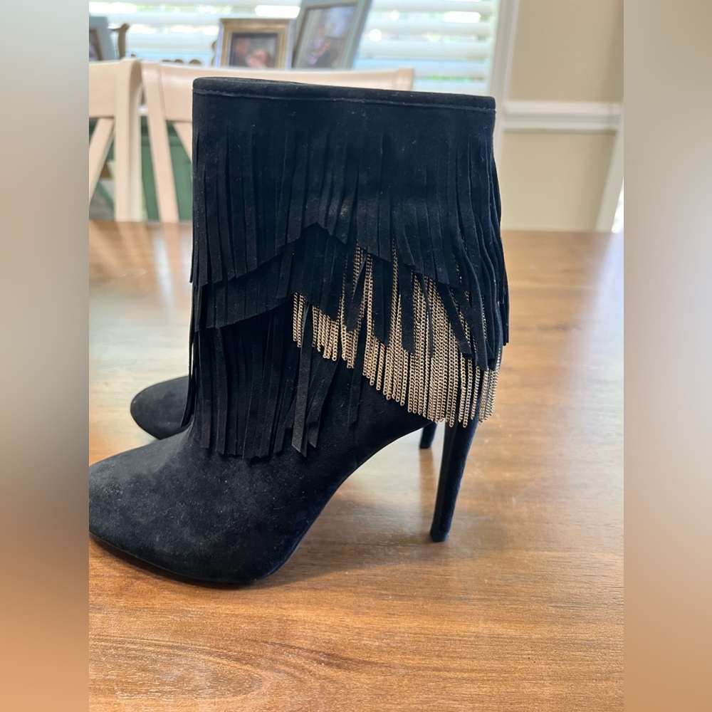 Black suede fringe boots